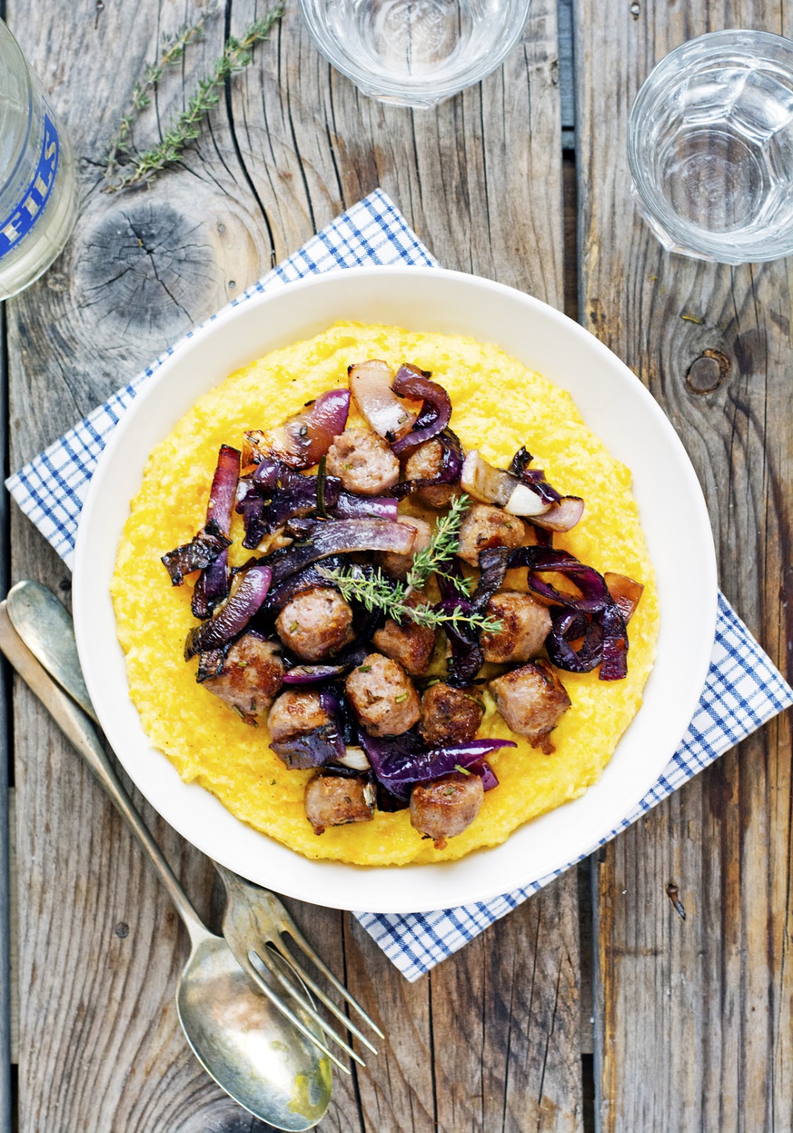 The Iron You Butternut Squash Polenta with Crispy Sausage and Caramelized Onions