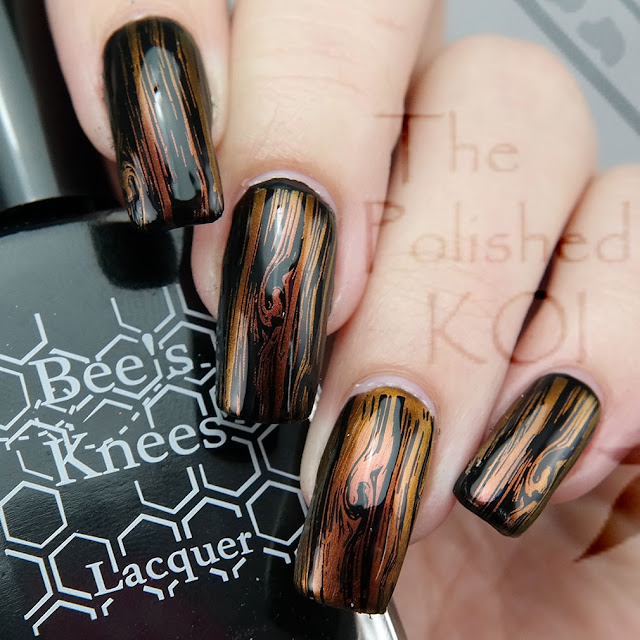 Bee's Knees Lacquer Void and I Am Yours; wood grain nail art