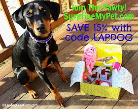 Penny thiinks you should #JoinThePawty at #SurpriseMyPet - she knows you'll love it!  SAVE 15% with #coupon code LAPDOG - your pup will love the goodies! #LapdogCreations ©LapdogCreations