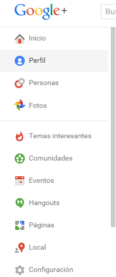Google+ menu