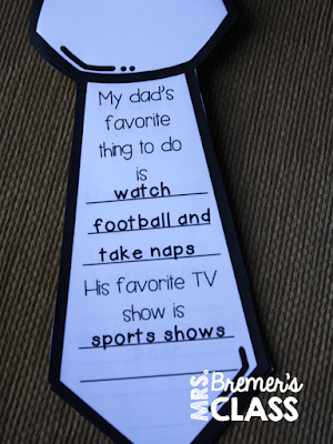 Father's Day Card 'All About My Dad'. Includes neck tie and bow tie options where students fill in information about their dads. A sweet keepsake! #fathersday #kindergarten #cardmaking