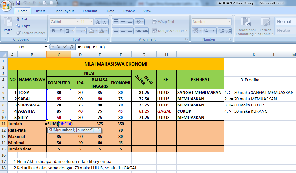 FORMULA PADA MICROSOFT EXCEL MACAM MACAM FORMULA MS. EXCEL