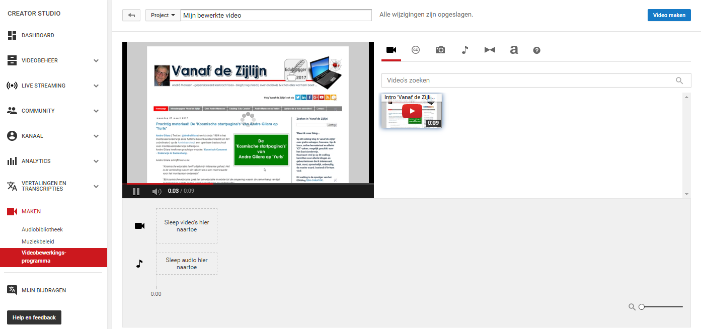Manssen blogt Vanaf de Zijlijn Hoe gebruik je het gratis videobewerkingsprogramma van YouTube? Manssen blogt Vanaf de Zijlijn Hoe gebruik je het gratis videobewerkingsprogramma van YouTube?
