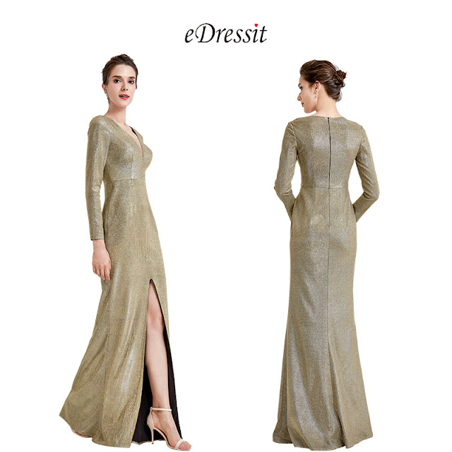 sexy v neck long sleeves party evening dress