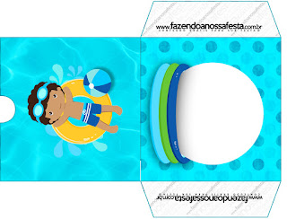 Fiesta en la Piscina, Niño Moreno: Etiquetas para Candy Bar para Imprimir Gratis. Funda de Fiesta en la Piscina, Niño Moreno para CD's para imprimir gratis.