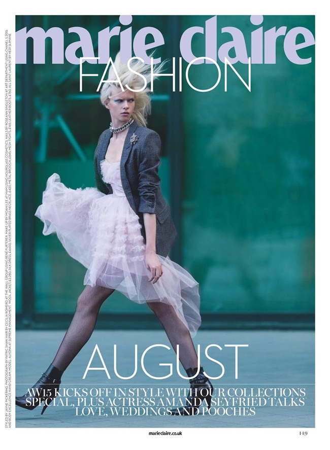 Marie Claire UK August 2015, Alyona Subbotina Saint Laurent 2015 AW Pink Strapless Tulle Prom Dress With Blazer Editorials