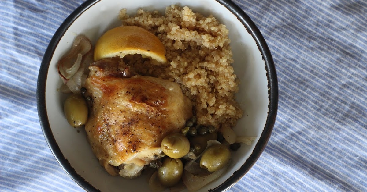 Vin de Pêche Braised Chicken Thighs with Olives, Capers, and Lemon