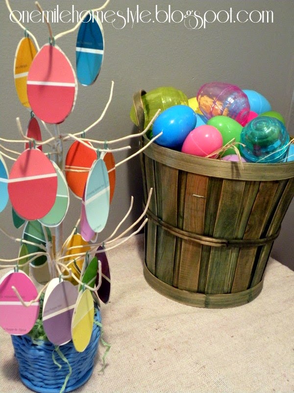 Paintchip Easter Tree and basket of Easter eggs