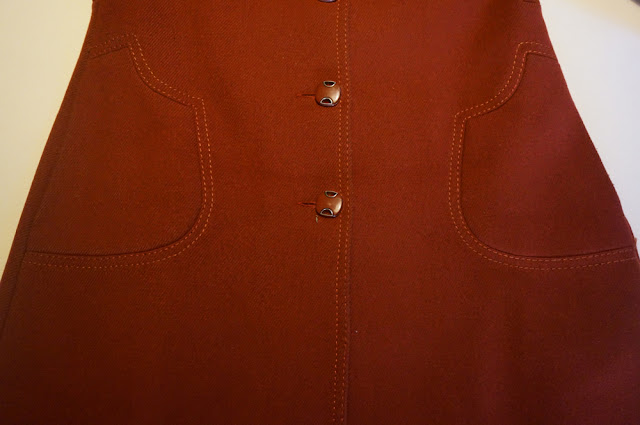 un manteau laine rouille des années 70 vintage   70s wool rust coat 1970 topstitich stitching 