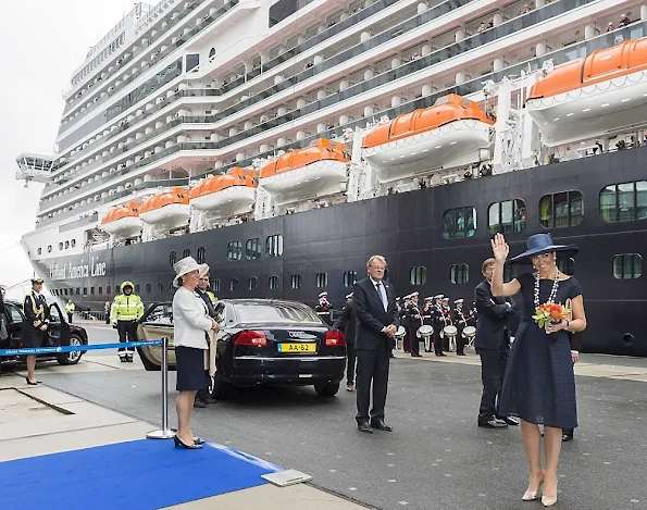 Dutch Queen Maxima baptizes the cruise ship MS Koningsdam at the harbour of Rotterdam.