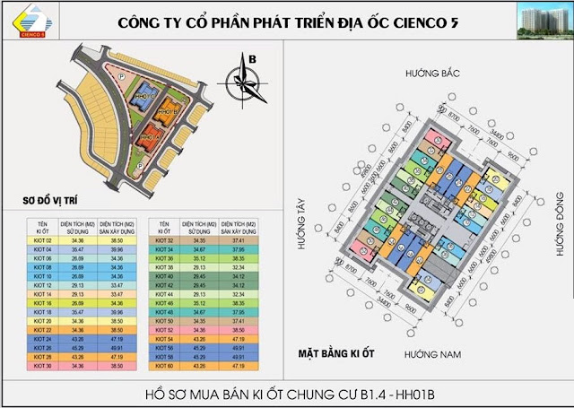 Mặt bằng kiot tòa B1.4 HH01B chung cư Thanh Hà 