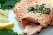 Almond Crusted Salmon with Caramelized Onions and Basil.
