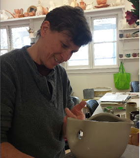 Lori Buff demonstrating altering a pot by Future Relics Gallery