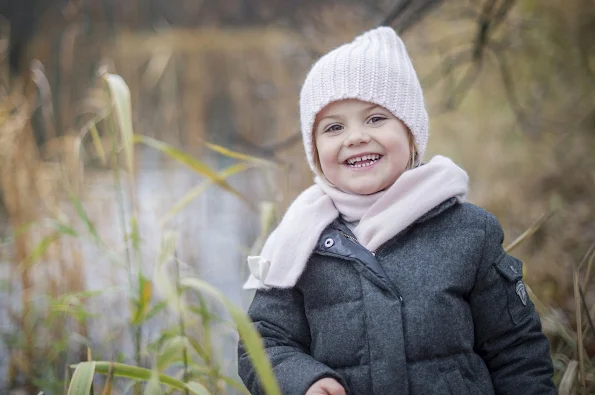 Princess Estelle of Sweden was photographed in the garden at Haga Palace. "Autumn Greetings from Haga" 