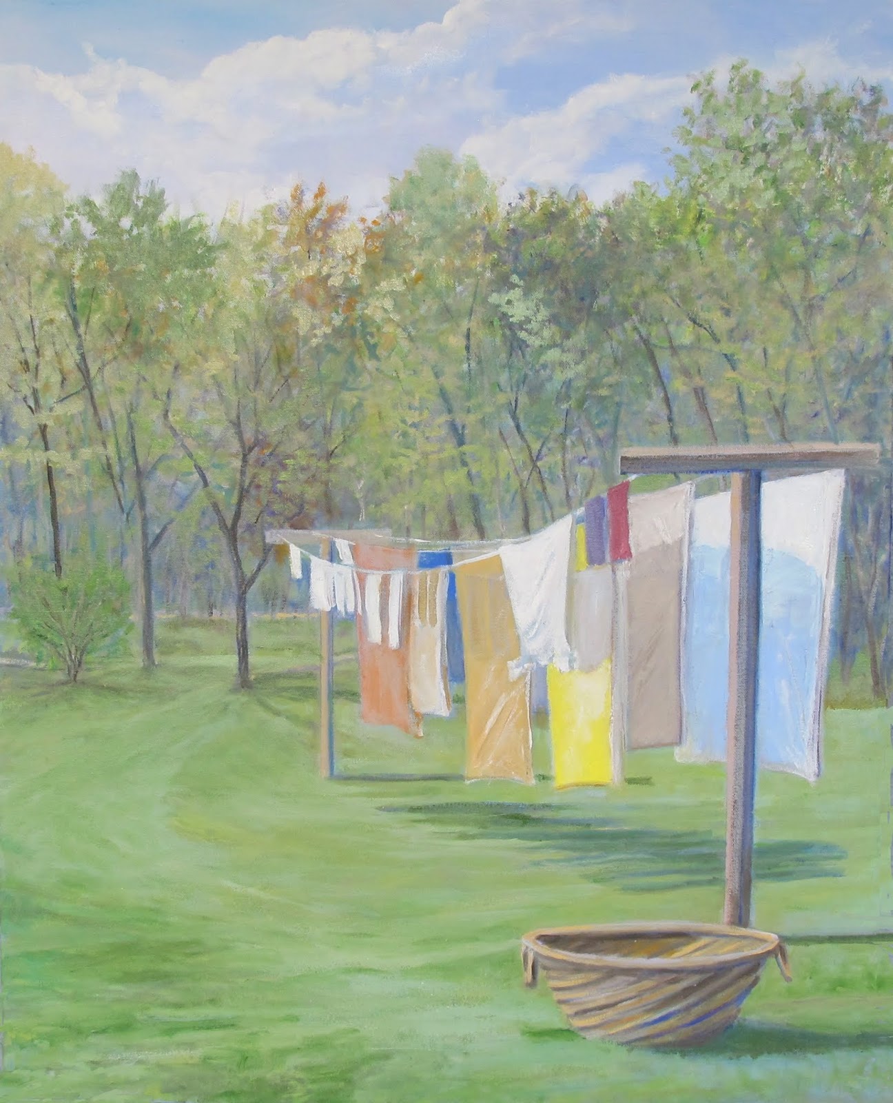 Meg West Oil Paintings: Summer Laundry Line