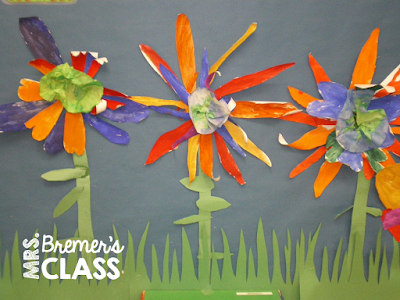 Spring art activity for Kindergarten- making flowers using warm and cool colors.