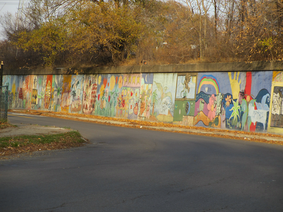 mural on a curve in Springwells Village Detroit