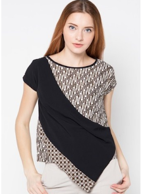 Baju Batik Kombinasi Polos Lengan Pendek