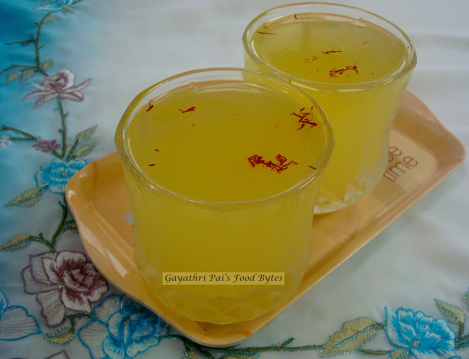 Gayathri Pai's Food Bytes Chilled GingerLime Juice with Saffron and Cardamom