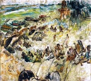 Lukisan Karya Affandi dengan Tema Benares, India Lukisan Karya Affandi dengan Tema Benares, India