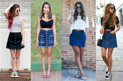 Resultado de imagem para looks com saia jeans