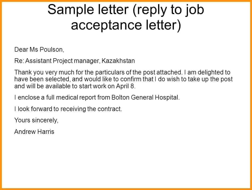 Job Offer Acceptance Letter Reply Job Offer Acceptance Letter Reply