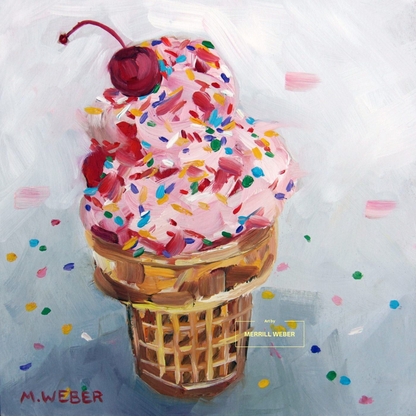 MERRILL WEBER ART ICE CREAM CONE OIL PAINTING