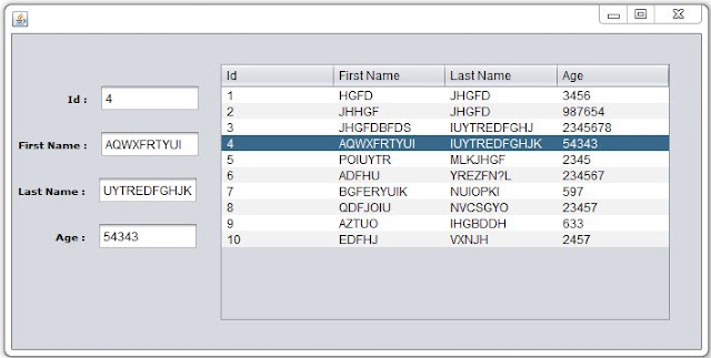 display jtable selected row values into jtextfields in java