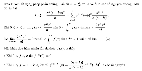 Chứng minh π (pi) là một số vô tỉ bằng phương pháp phản chứng