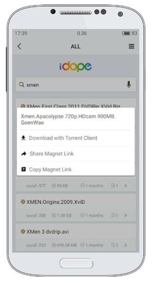 iDope motore di ricerca file torrent e magnet link per android
