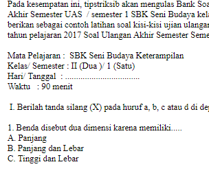 Kumpulan Ilmu Dan Pengetahuan Penting Soal Ujian Ulangan Uas Sbk Seni Budaya Kelas Ii 2 Sd Semester 1