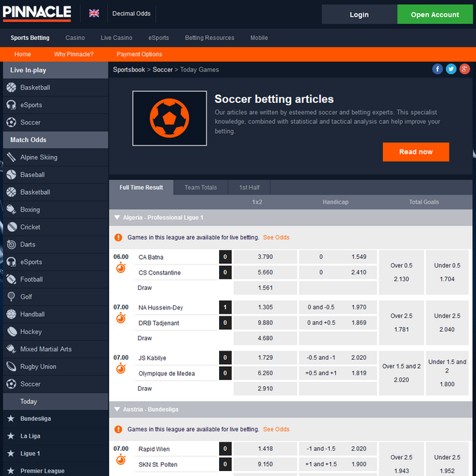 Pinnacle Bookmaker Pinnacle Screen