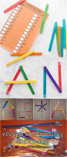 Here is a SIMPLE project to make that will provide hours of fun play for toddler, preschool, pre-k, and kindergarten age students using a craft stick activities. Grab some velcro craft sticks and the velcro printables for lots of fun ideas to build using Not only will studnets learn letters, shapes, explore creativity, but they will also work on improving coordination too. This printable velcro books has lots of activity sheets for kids to do on road trips, car trips, summer Busy Bags, and as a fun educational activity. Simply print pdf file with free printable velcro books. 