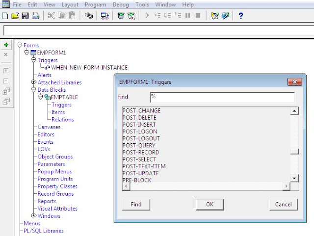 Block level trigger list in Oracle Forms.
