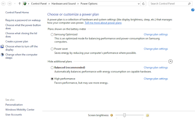 Ubah power plan ke high peformance, kalo mau