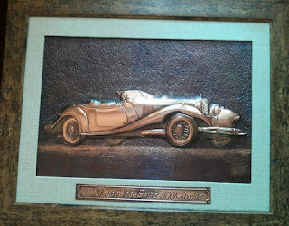 metaloplastie pe tabla de cupru, masina de epoca mercedes, tablouri, masini, arta plastica, lucru manual, masini de epoca, 
