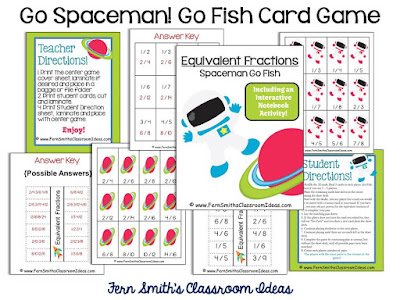 FERN'S FREEBIE FRIDAY ~ GO SPACEMAN! GO FISH CARD GAME FOR EQUIVALENT FRACTIONS - Fern Smith's Classroom Ideas