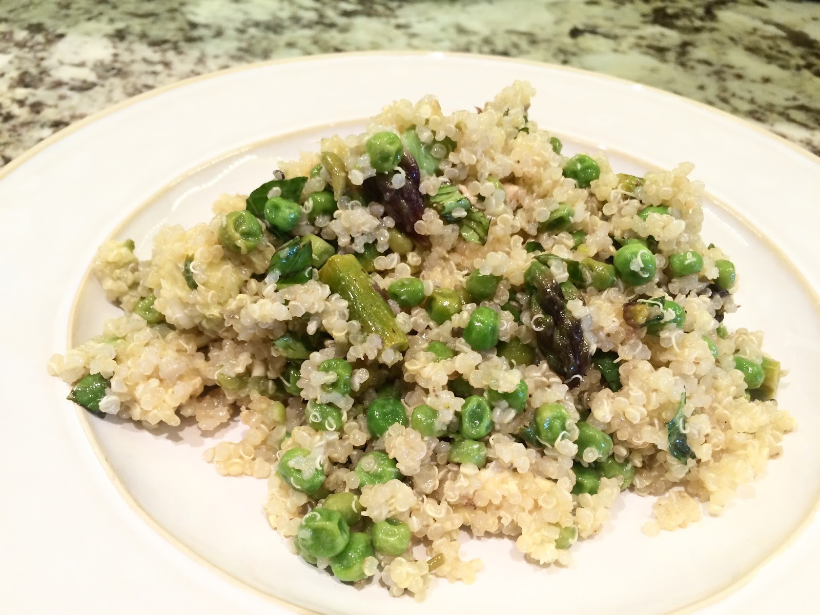 Quinoa Salad with Asparagus, Peas, Avocado & Lemon Basil Dressing