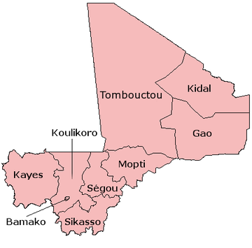 Pembagian wilayah administratif Mali Peta pembagian wilayah administratif Mali