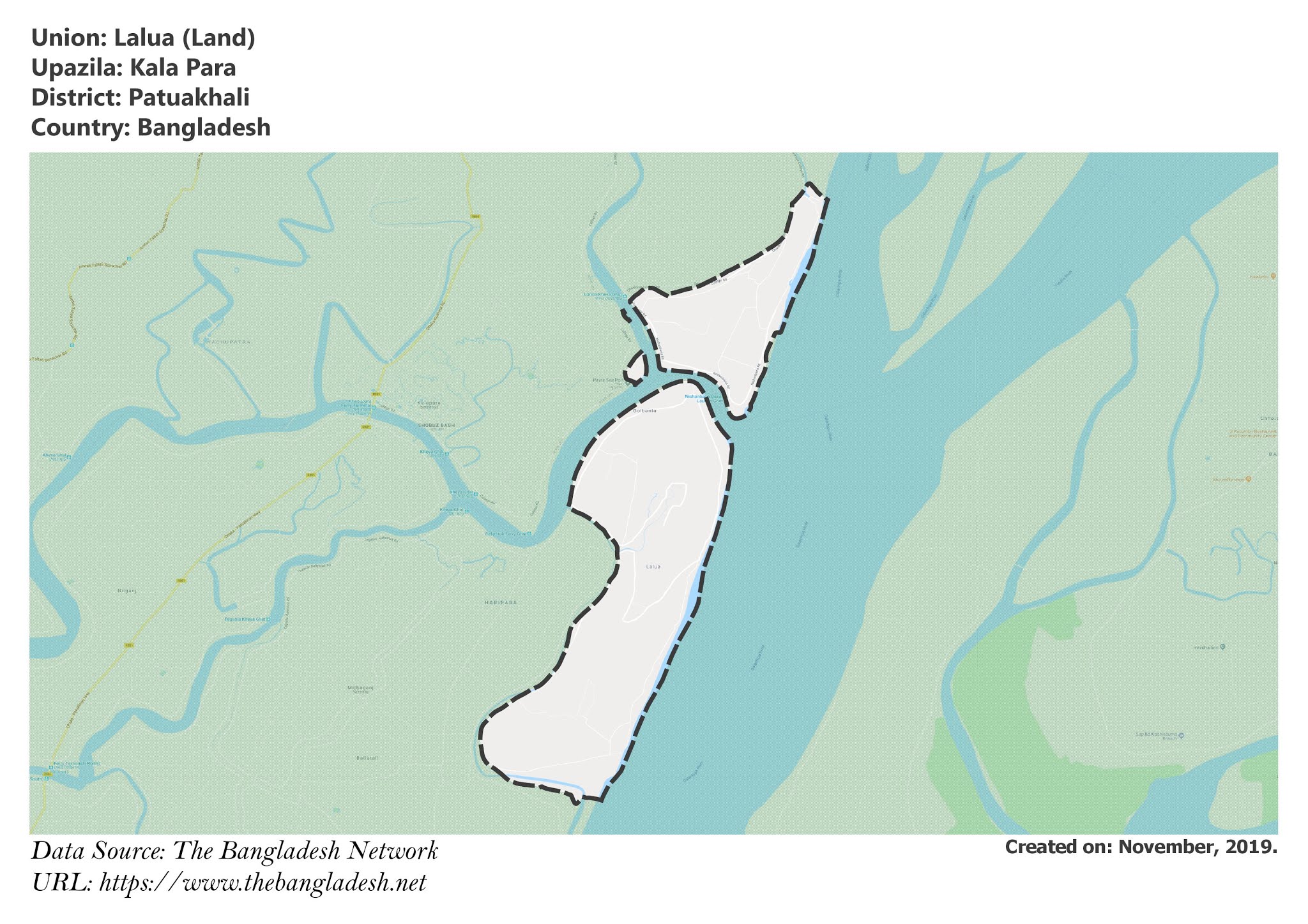 Map of Lalua of Patuakhali, Bangladesh.