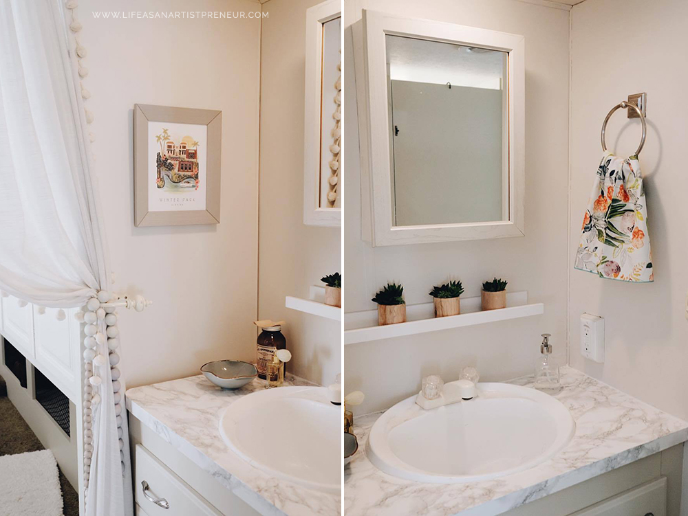 rv renovation makeover anthropologie marble contact paper countertop rifle paper co print