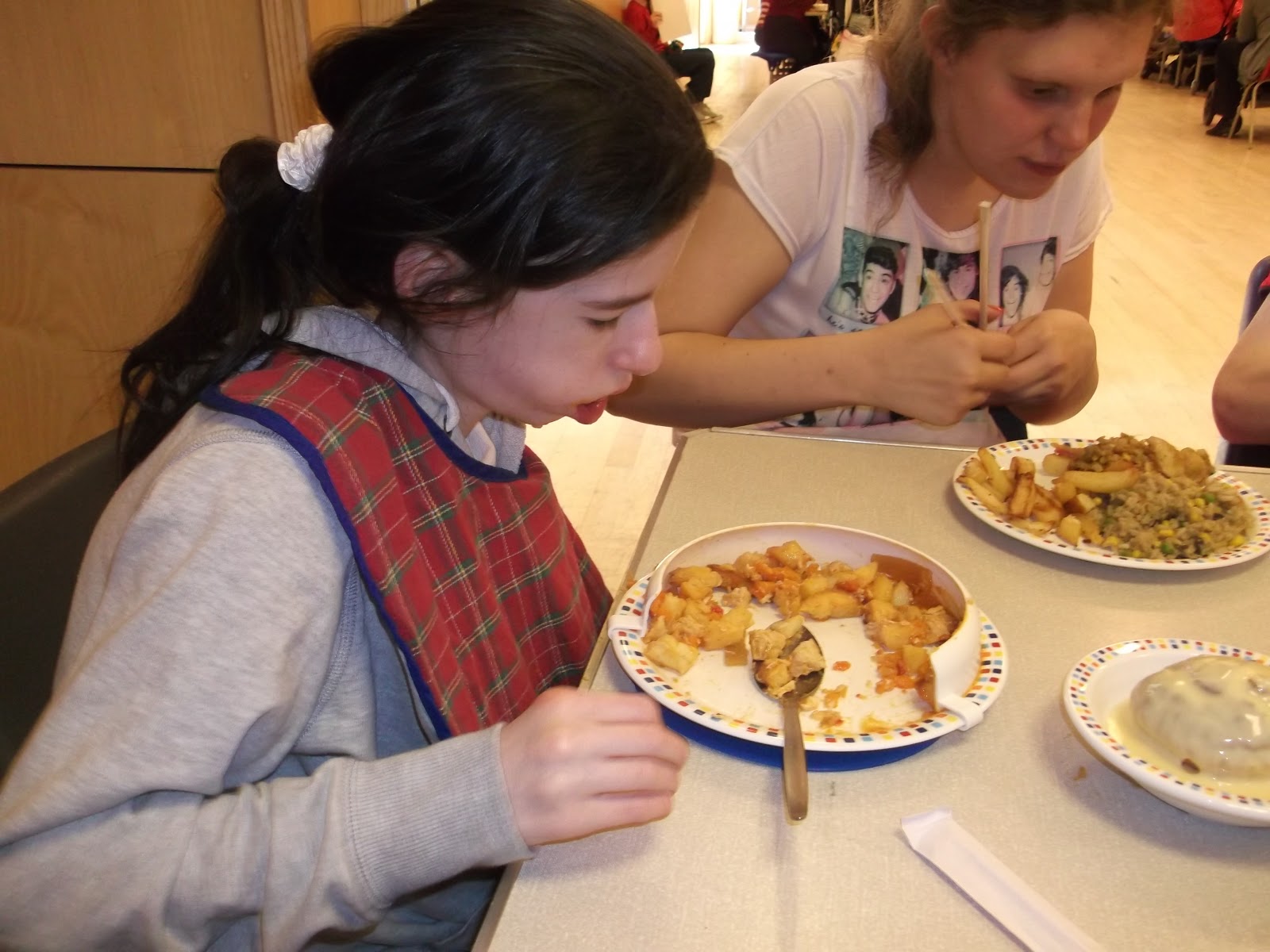 Portland Challenge Days Eating our school dinner with chopsticks