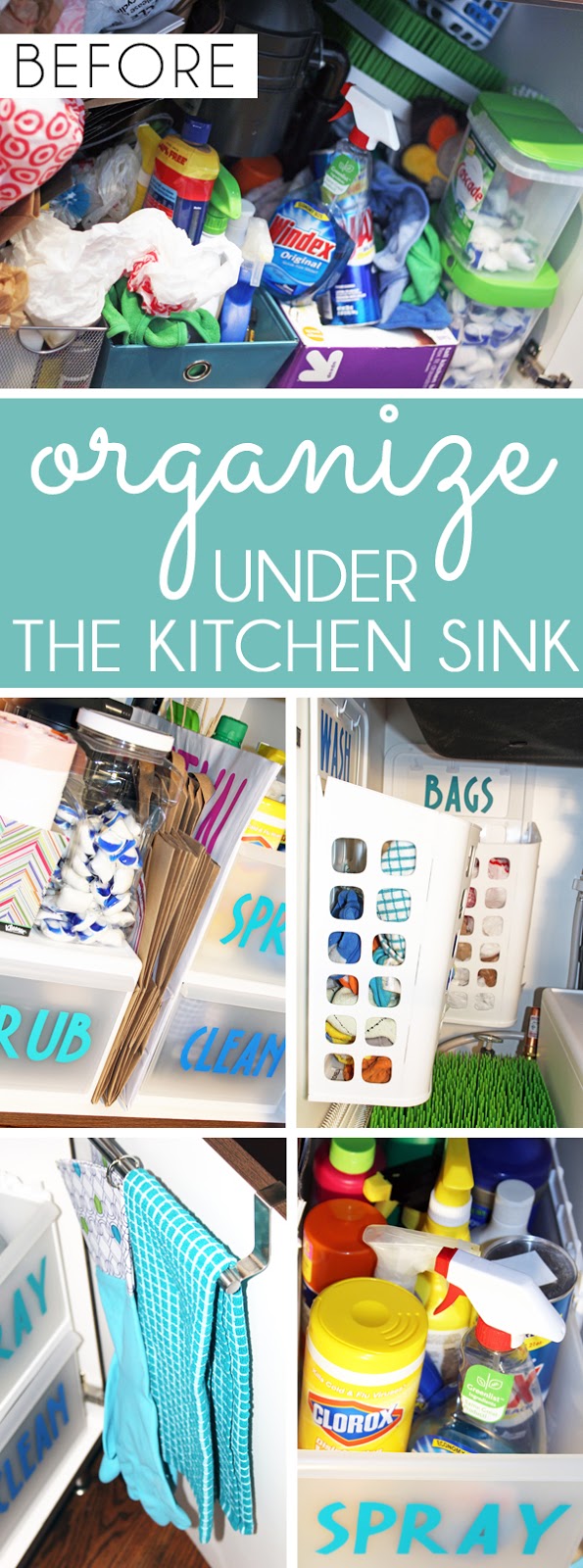 The best tips for organizing under the kitchen sink. With pipes and the garbage disposal taking up valuable space, figuring out how to organize under a sink is challenging, but I've found the best under sink organizers and lots of organizing hacks to help you make the most of your under sink storage space! Organize Under A Sink - Under Sink Storage