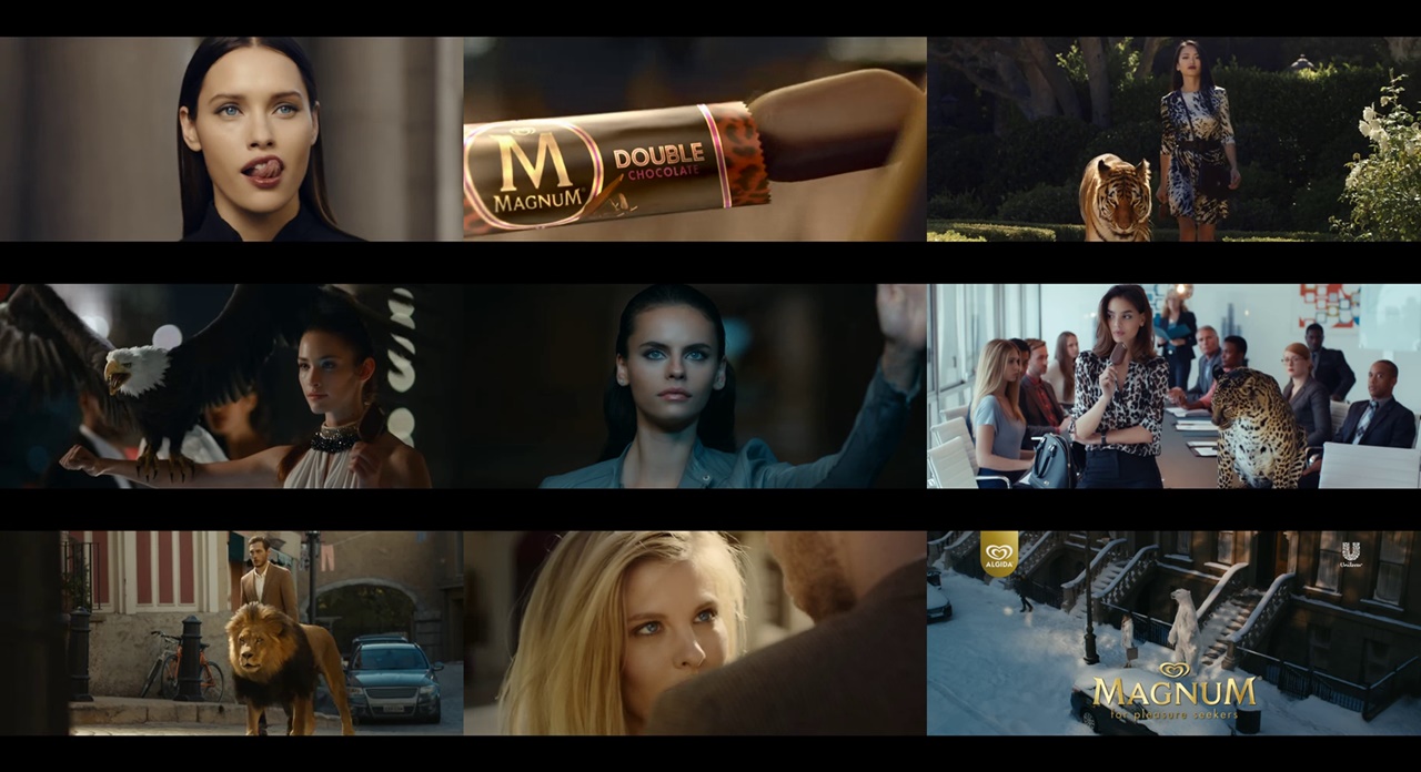Pubblicità Magnum con animali e modelle Libera il tuo istinto Pubblicità Magnum con animali e modelle Libera il tuo istinto