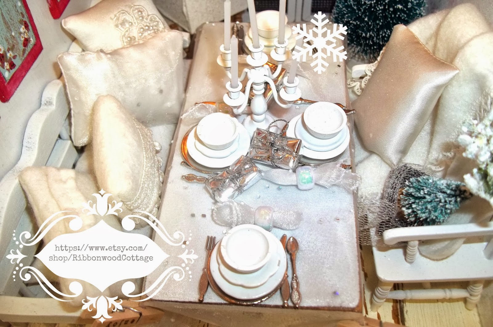 How to make 7 inspiring ideas for lovely snowmen made of glass bowls! decorations that will Ribbonwood Cottage: My latest design-White Christmas Decor in miniature