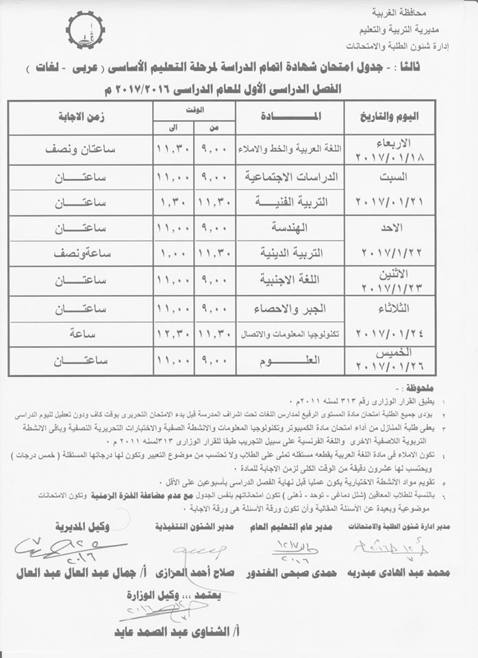 لكل محافظات مصر - جداول امتحانات نصف العام 2017  14