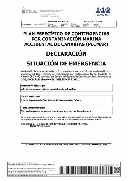 Emergencia nivel 1 por vertido costas Las Palmas de Gran Canaria y Telde Emergencia nivel 1 por vertido costas Las Palmas de Gran Canaria y Telde