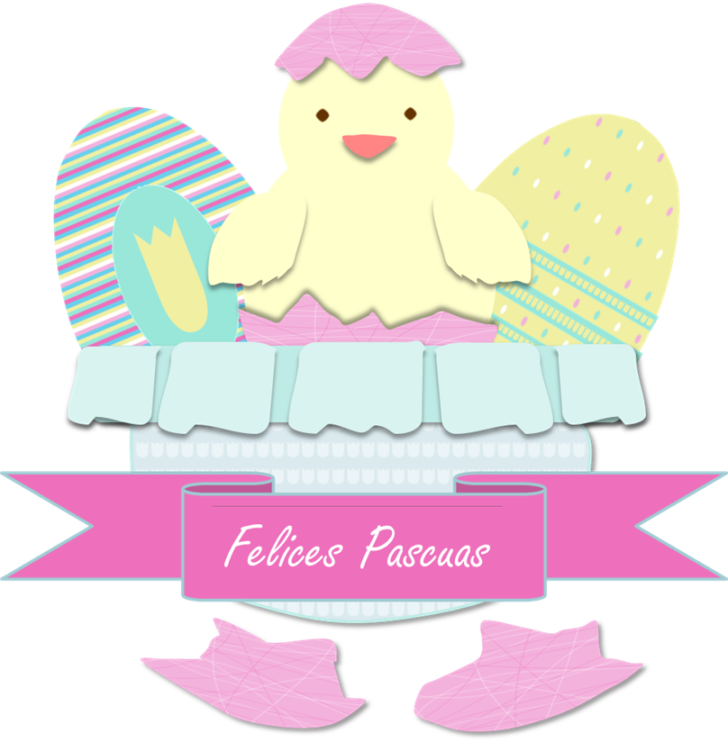 huevos y pollito de Pascua con cartel 