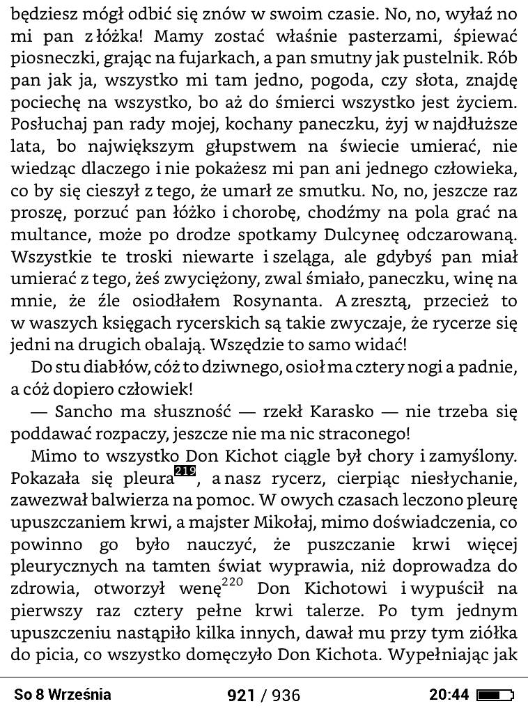 Obsługa przypisów w PocketBook Basic Lux 2 – wybrany przypis jest wyróżniony przez czarne tło