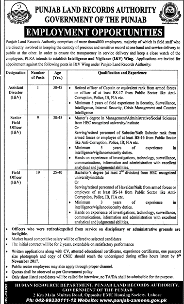 Punjab Lands Record Authority Jobs 2017 Jobs in Lahore, Latest Jobs 2017, Jobs in Punjab, Assistant Director Jobs, Jobs in Punjab Land Records Authority